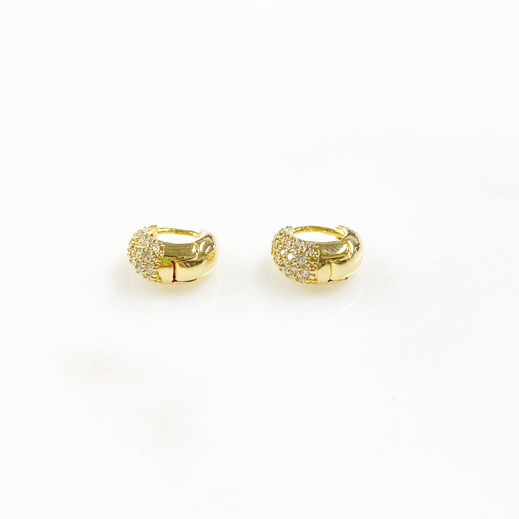 9mmx10mm Gold Plated Cubic Zirconia Huggie Hoops Earring Findings (2pc)