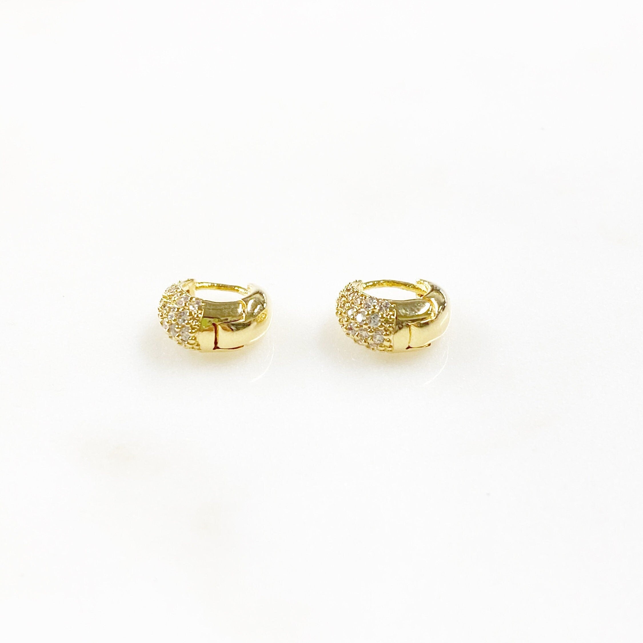 9mmx10mm Gold Plated Cubic Zirconia Huggie Hoops Earring Findings (2pc)