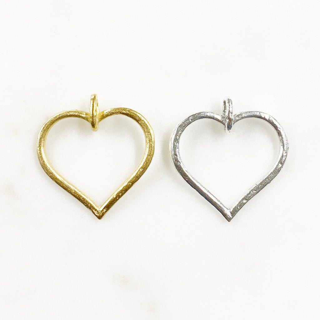 Pewter Large Heart Charm Matte Gold or Silver Love Valentine's