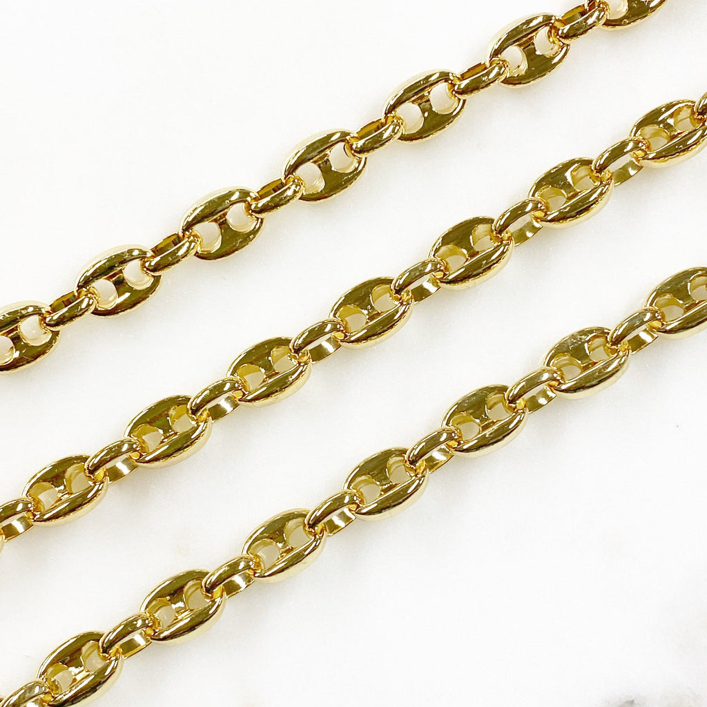 Gold Plated or Brass Mariner Link Chain Thick Chain – Sold by the Foot