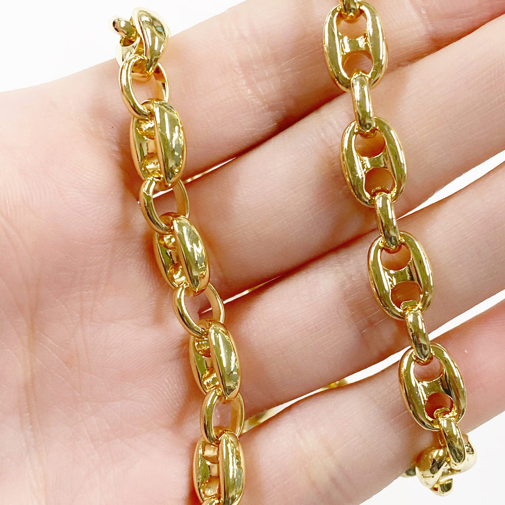 Gold Plated or Brass Mariner Link Chain Thick Chain – Sold by the Foot