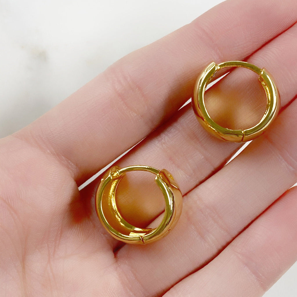 18K Gold Filled 9mmx18mm Extra Thick Mini Hoop Earring Huggie Hoops (2pc)