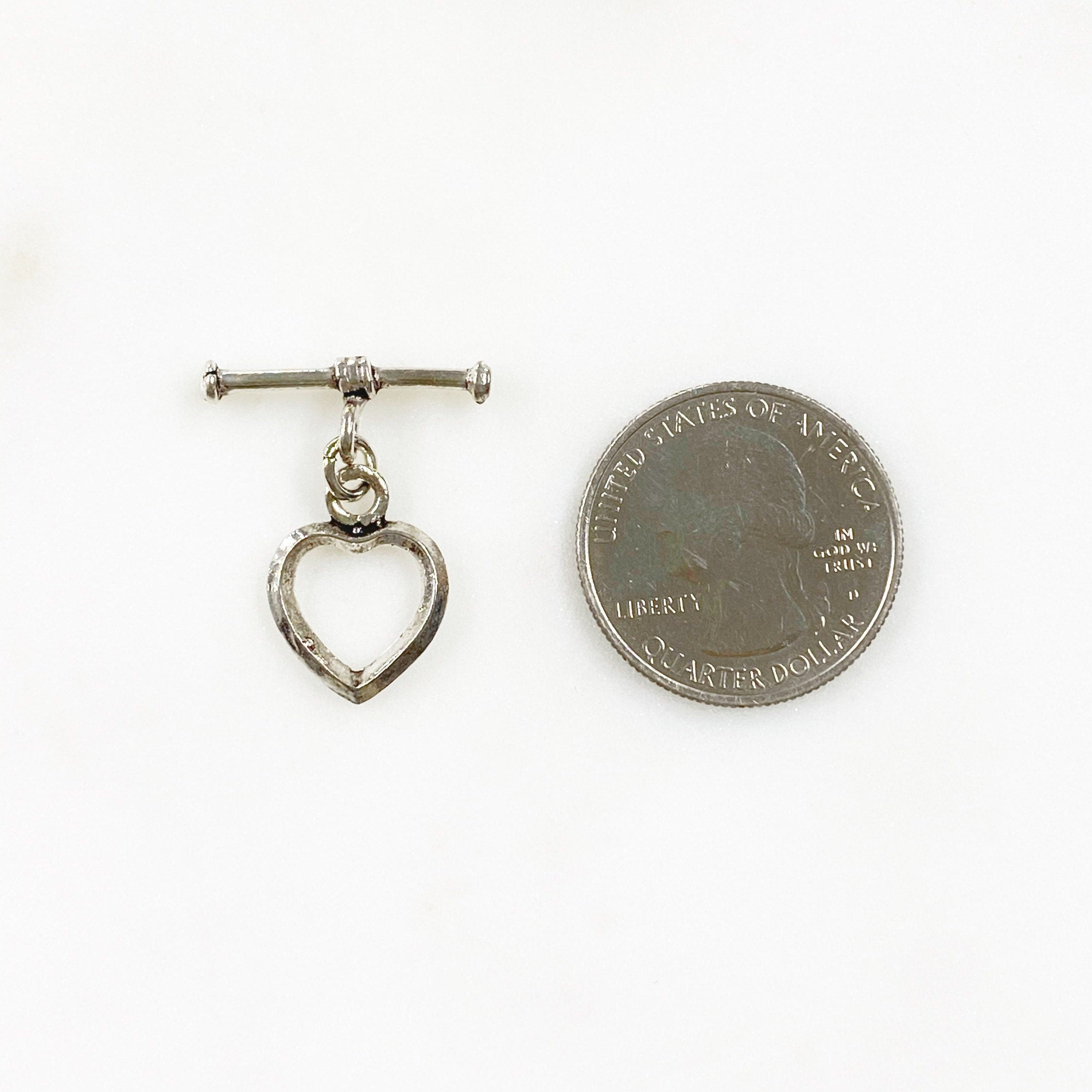 Sterling Silver Heart Toggle Bar Clasp Necklace End Set Findings Toggle (2pc)