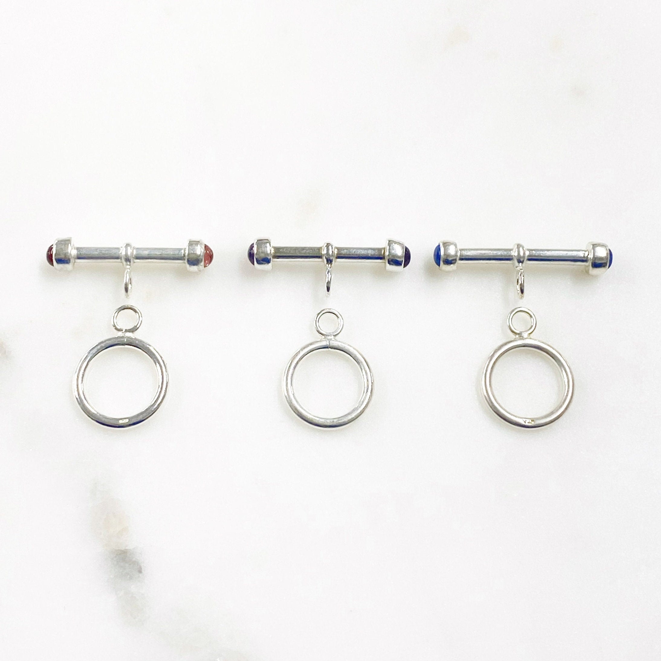 25mm Sterling Silver Large Toggle Bar with Semi Precious Stone Ends (2pc)