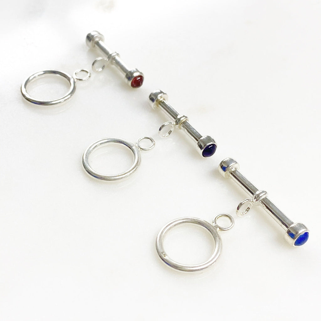 25mm Sterling Silver Large Toggle Bar with Semi Precious Stone Ends (2pc)