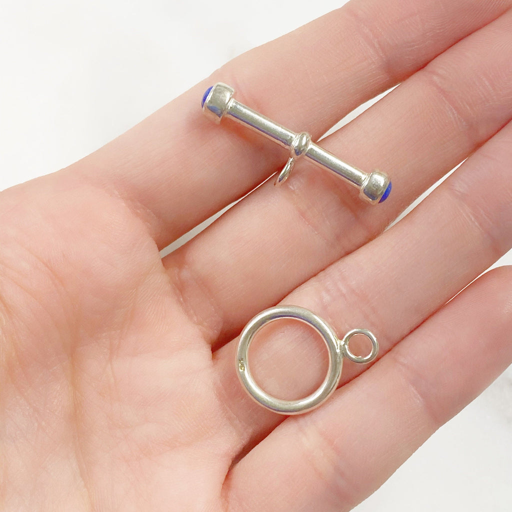 25mm Sterling Silver Large Toggle Bar with Semi Precious Stone Ends (2pc)