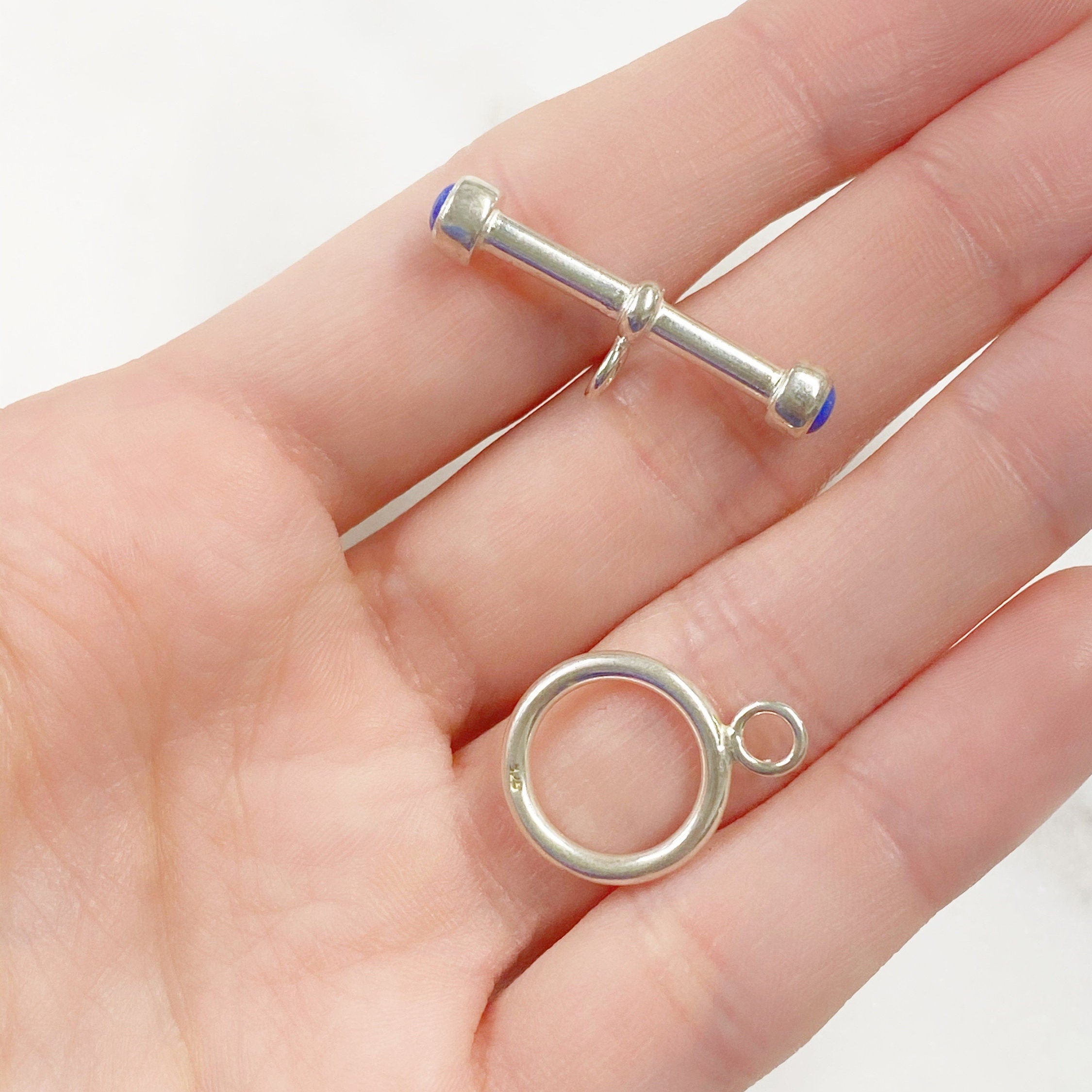 25mm Sterling Silver Large Toggle Bar with Semi Precious Stone Ends (2pc)