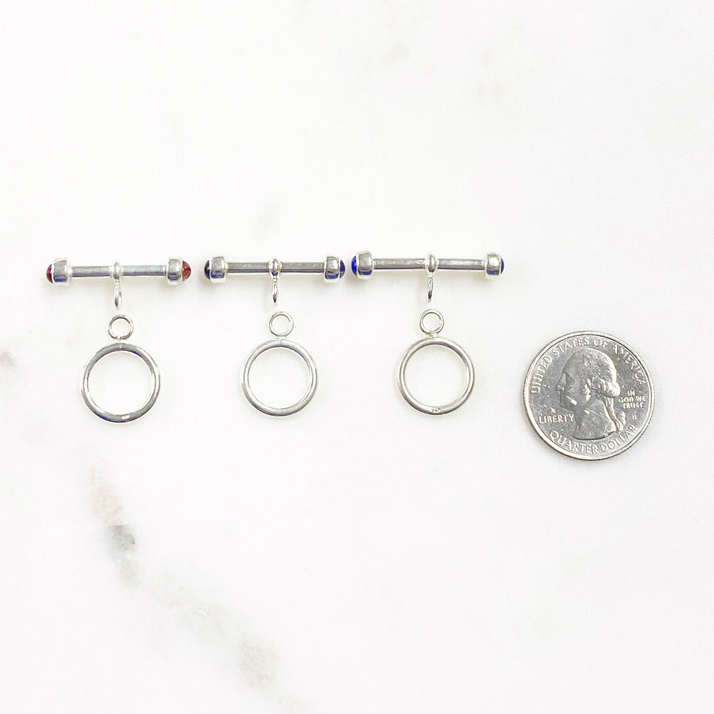 25mm Sterling Silver Large Toggle Bar with Semi Precious Stone Ends (2pc)