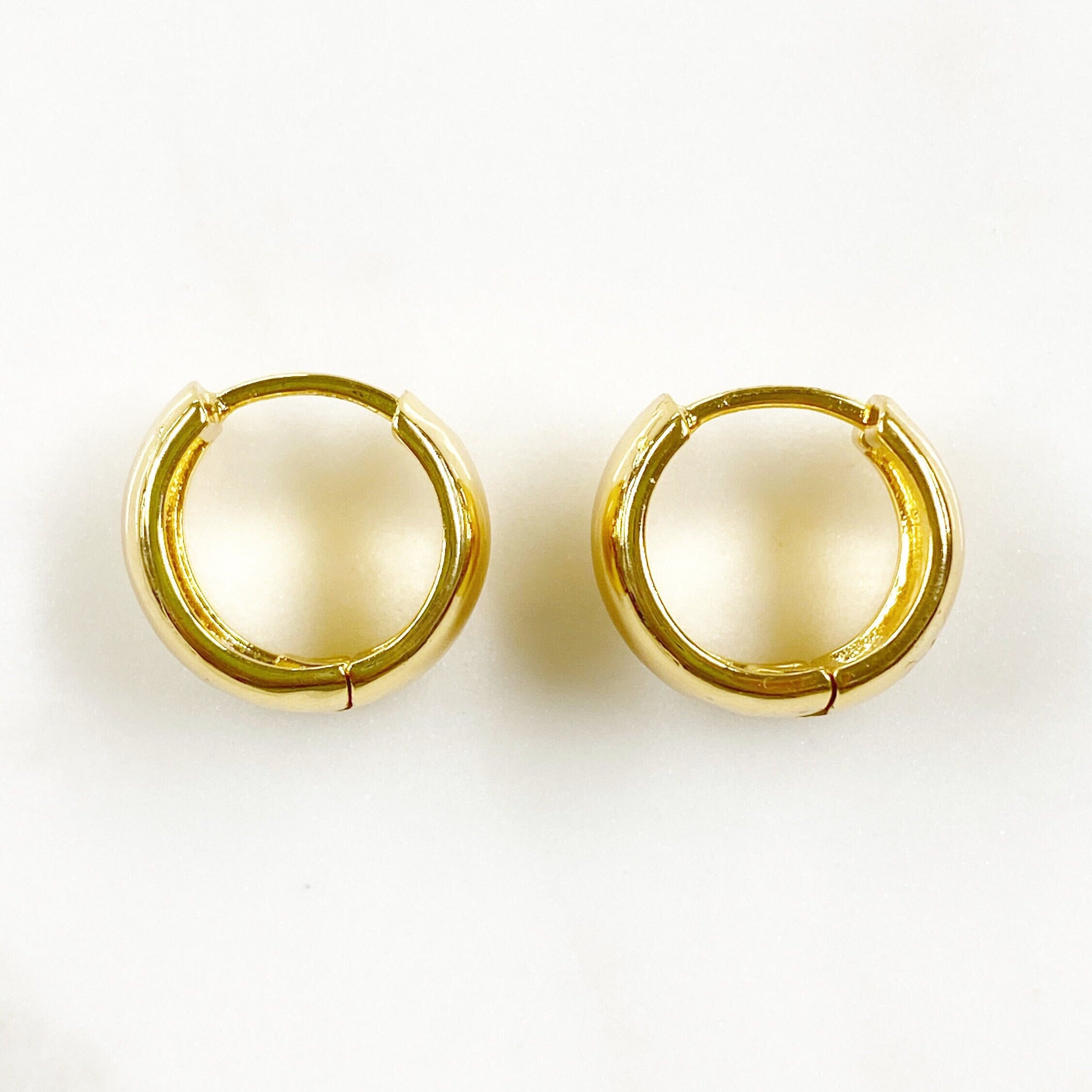 18K Gold Filled 9mmx18mm Extra Thick Mini Hoop Earring Huggie Hoops (2pc)