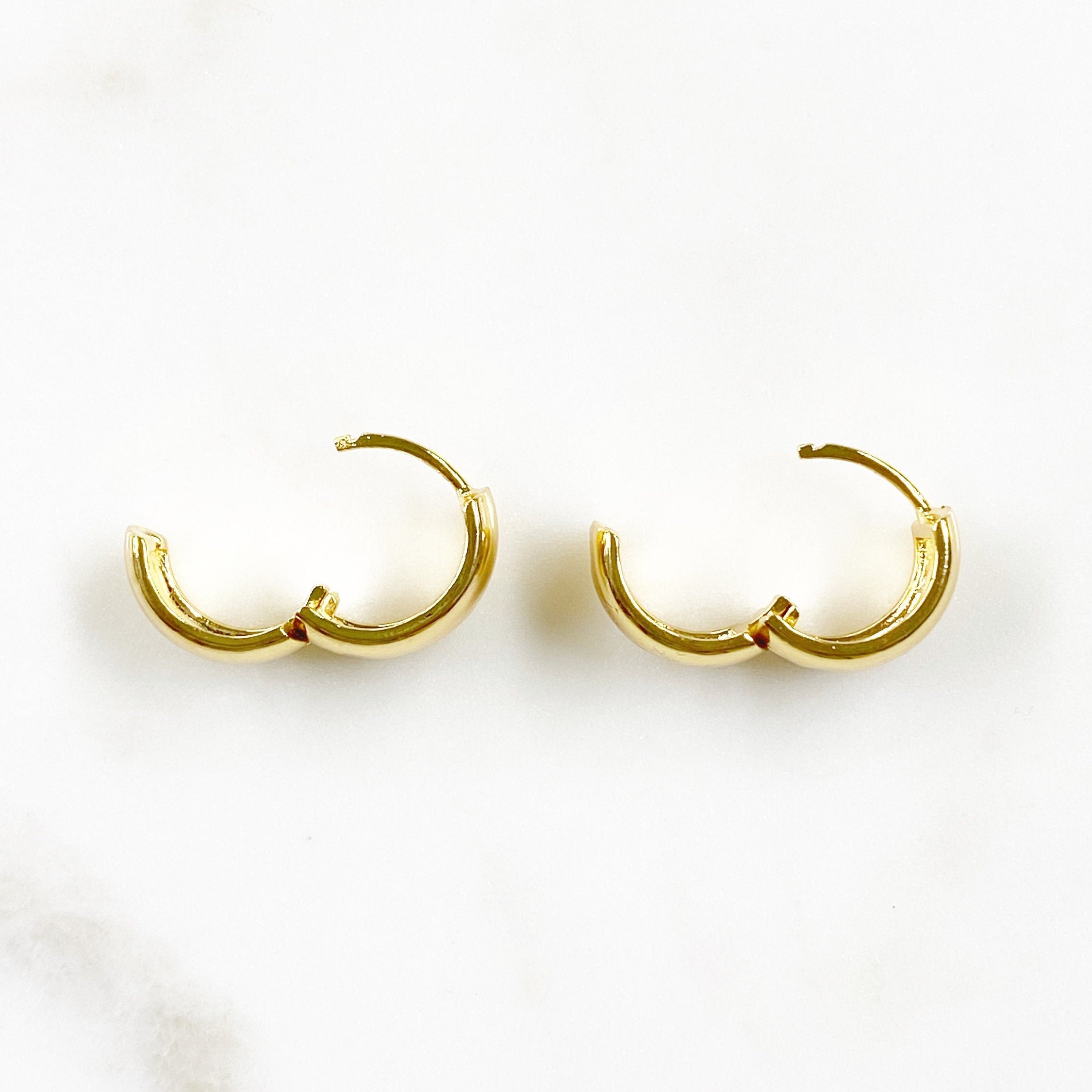 18K Gold Filled 9mmx18mm Extra Thick Mini Hoop Earring Huggie Hoops (2pc)