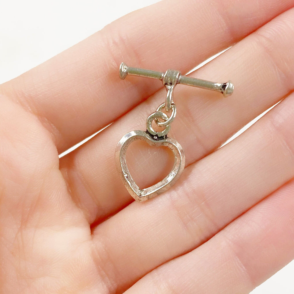 Sterling Silver Heart Toggle Bar Clasp Necklace End Set Findings Toggle (2pc)