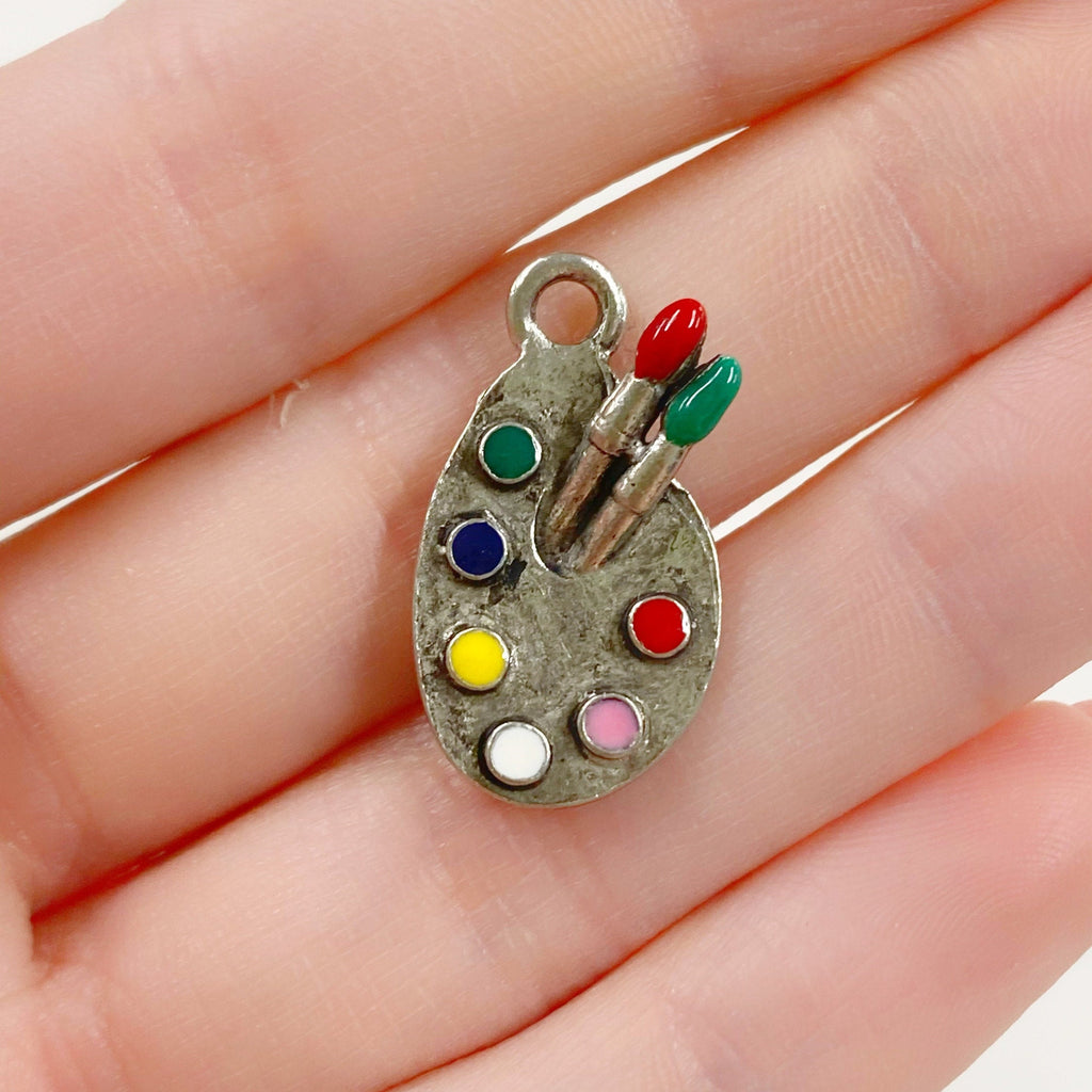 22mmx11mm Pewter Artist Palette Charm Art Paint Colorful Charm