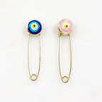 28mmx8mm Gold Plated Evil Eye Safety Pin Pink or Blue Safety Pin