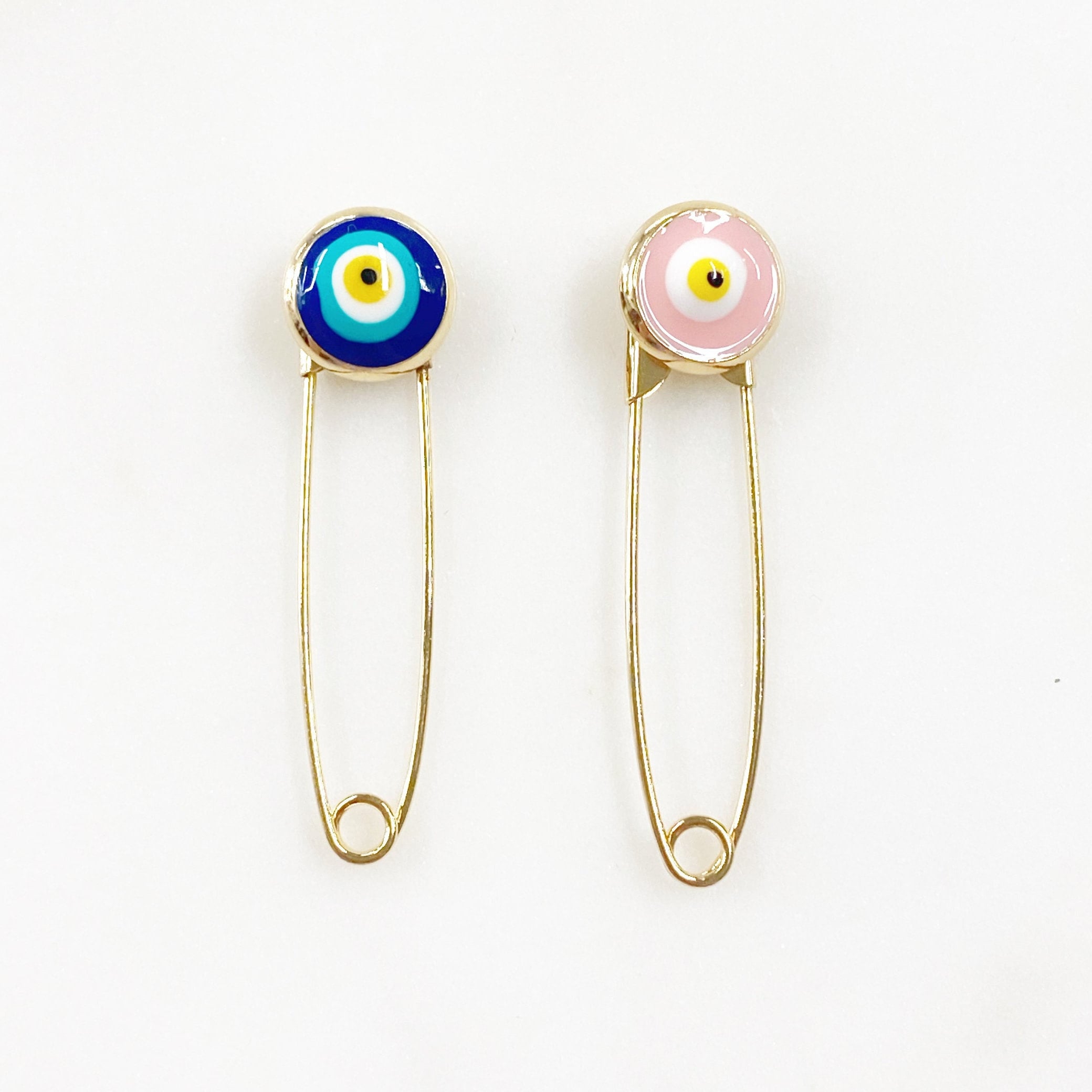 28mmx8mm Gold Plated Evil Eye Safety Pin Pink or Blue Safety Pin