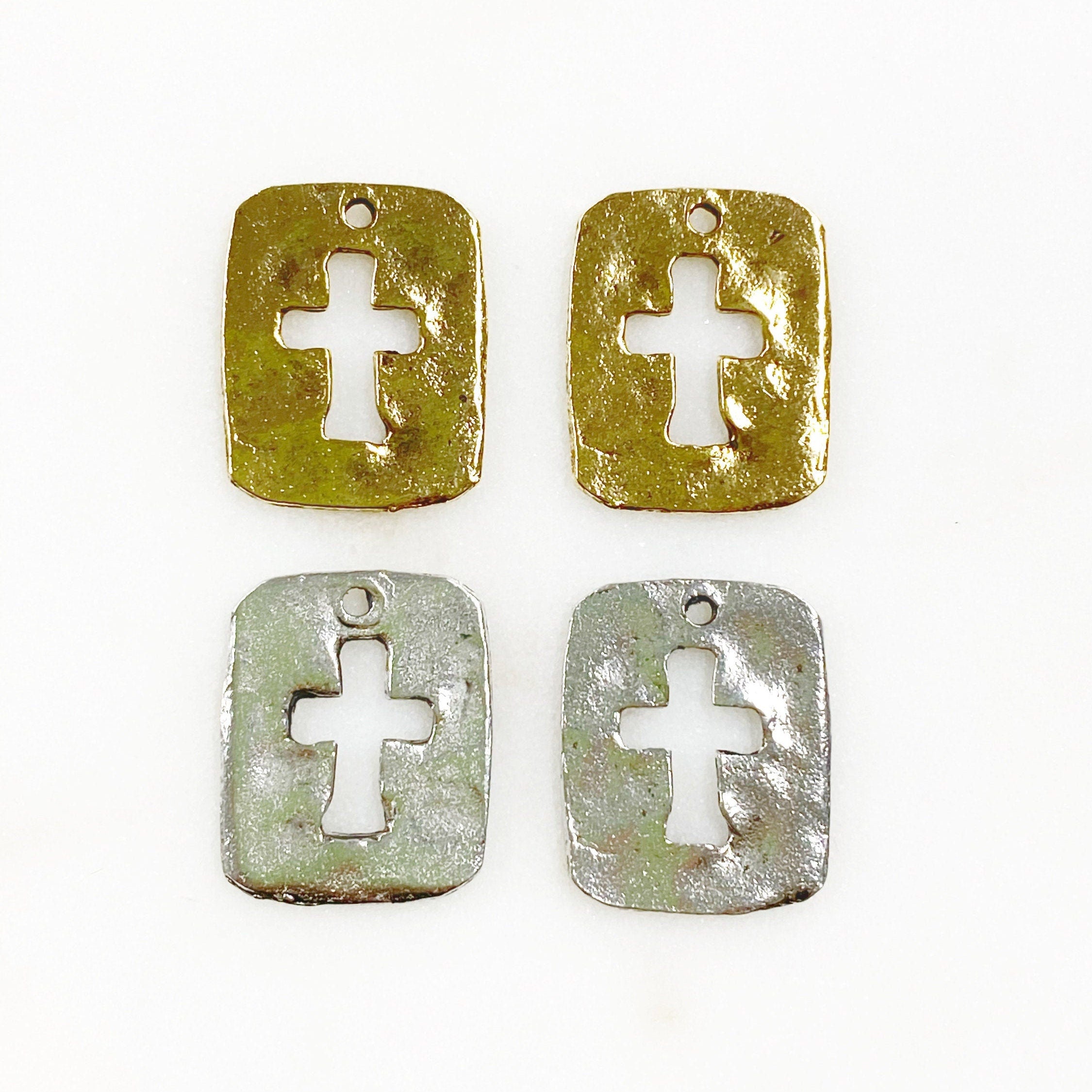 17mmx14mm Pewter Textured Cross Charm Religious Spiritual Catholic (2pc)