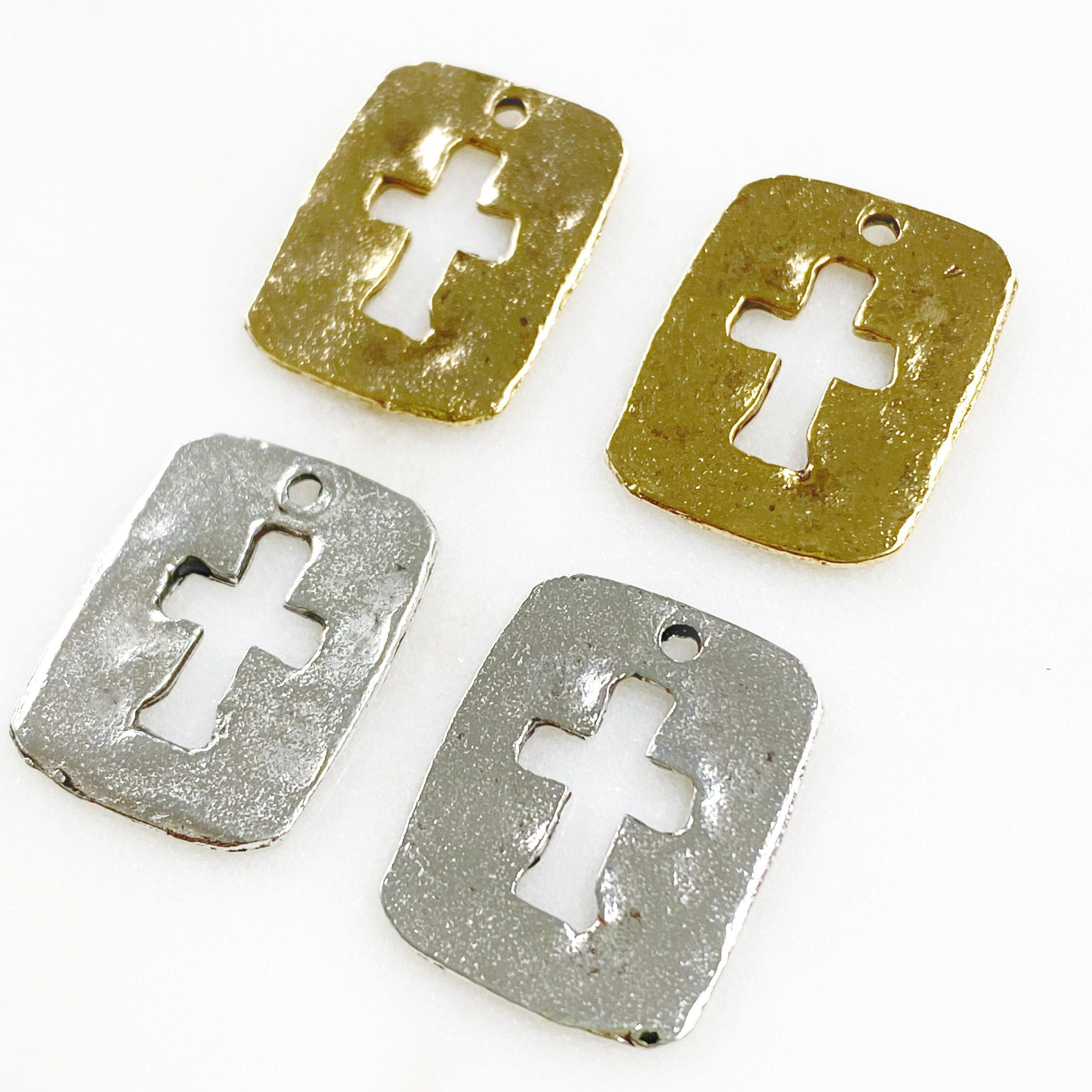 17mmx14mm Pewter Textured Cross Charm Religious Spiritual Catholic (2pc)