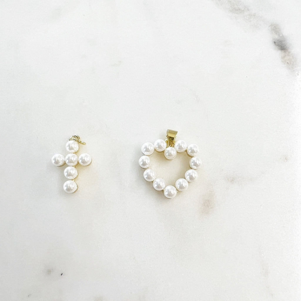 Gold Plated Acrylic Pearl Cross or Heart Pendant Choose Your Style