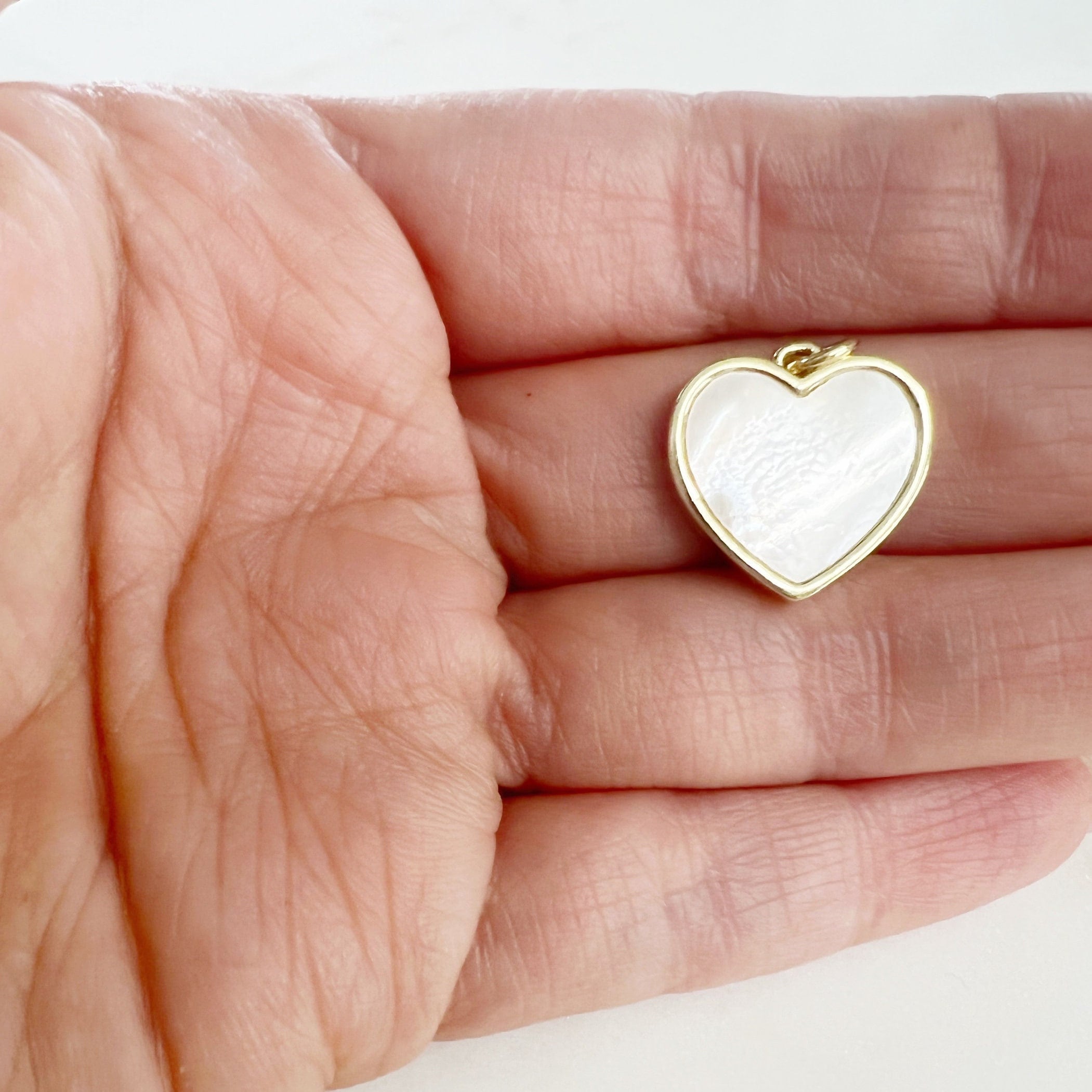 Gold Plated Heart Charm Mother of Pearl Abalone Faux Tiger's Eye