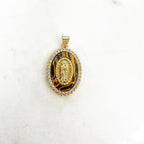 Gold Plated Detailed Mother Mary Faux Tigers Eye Cubic Zirconia