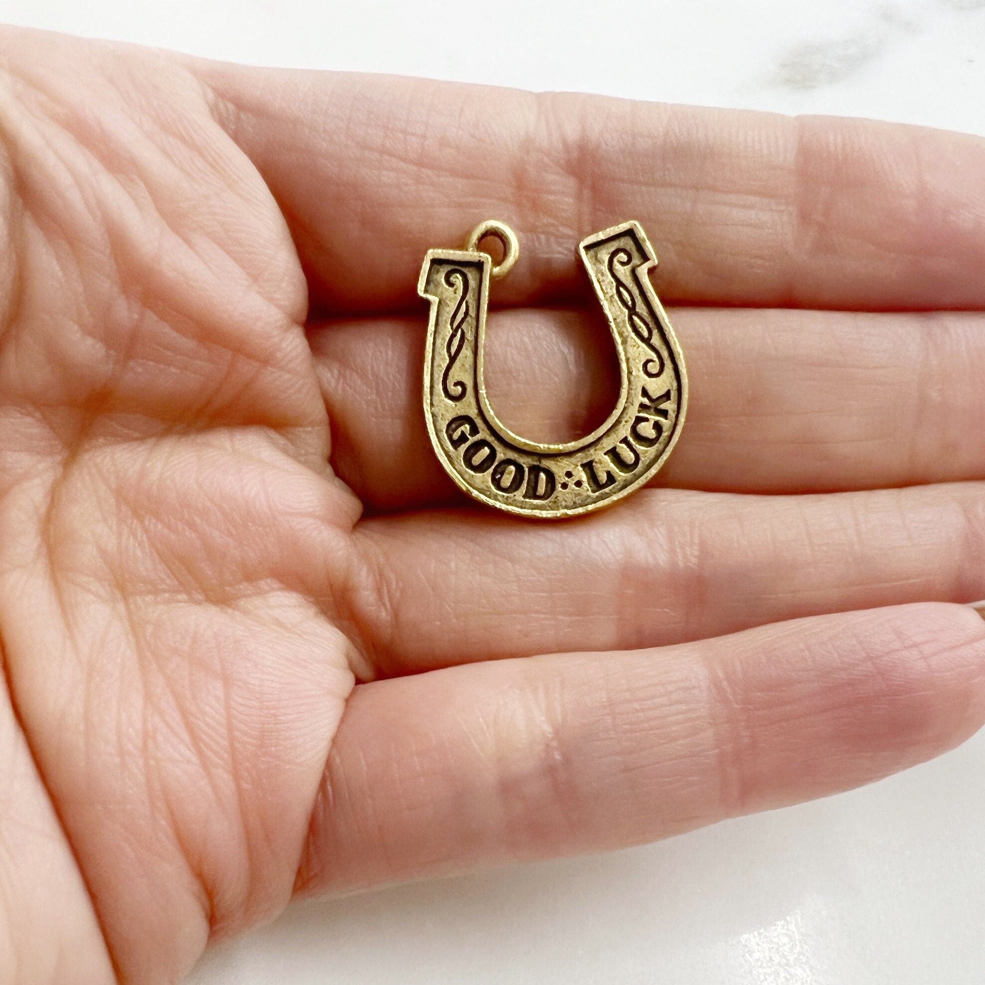 Pewter Double Sided Horse Shoe Good Luck Charm Metal Horse
