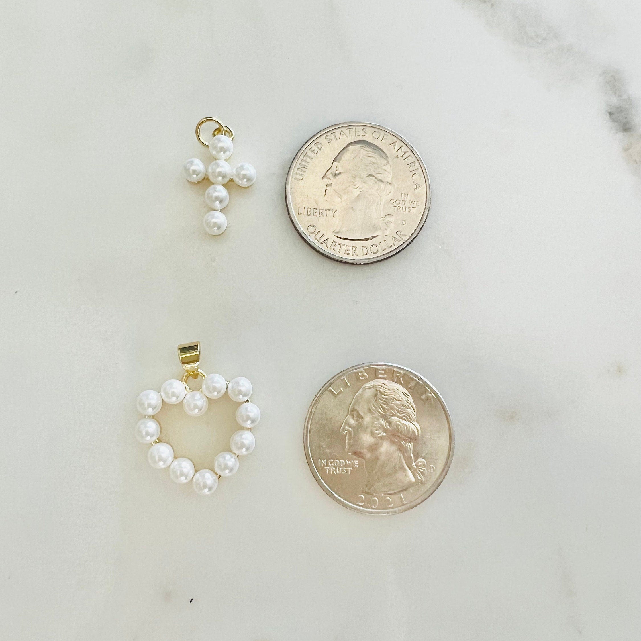 Gold Plated Acrylic Pearl Cross or Heart Pendant Choose Your Style