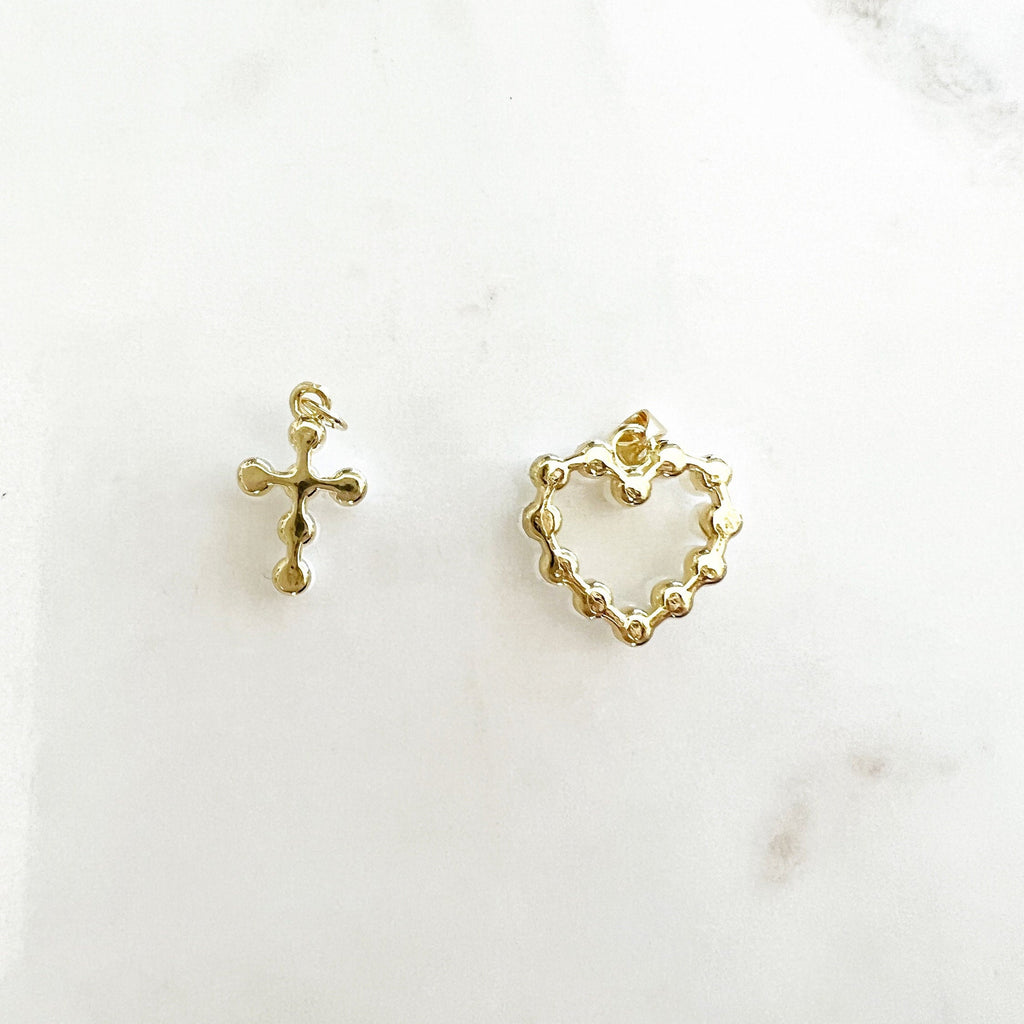 Gold Plated Acrylic Pearl Cross or Heart Pendant Choose Your Style