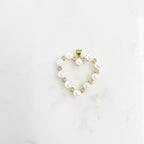 Gold Plated Cubic Zirconia Pave Acrylic Pearl Open Heart Pendant