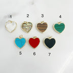 Gold Plated Heart Charm Mother of Pearl Abalone Faux Tiger's Eye