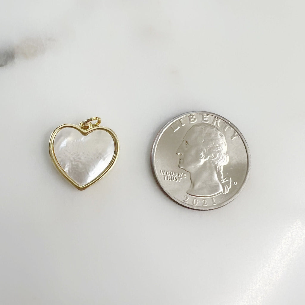 Gold Plated Heart Charm Mother of Pearl Abalone Faux Tiger's Eye
