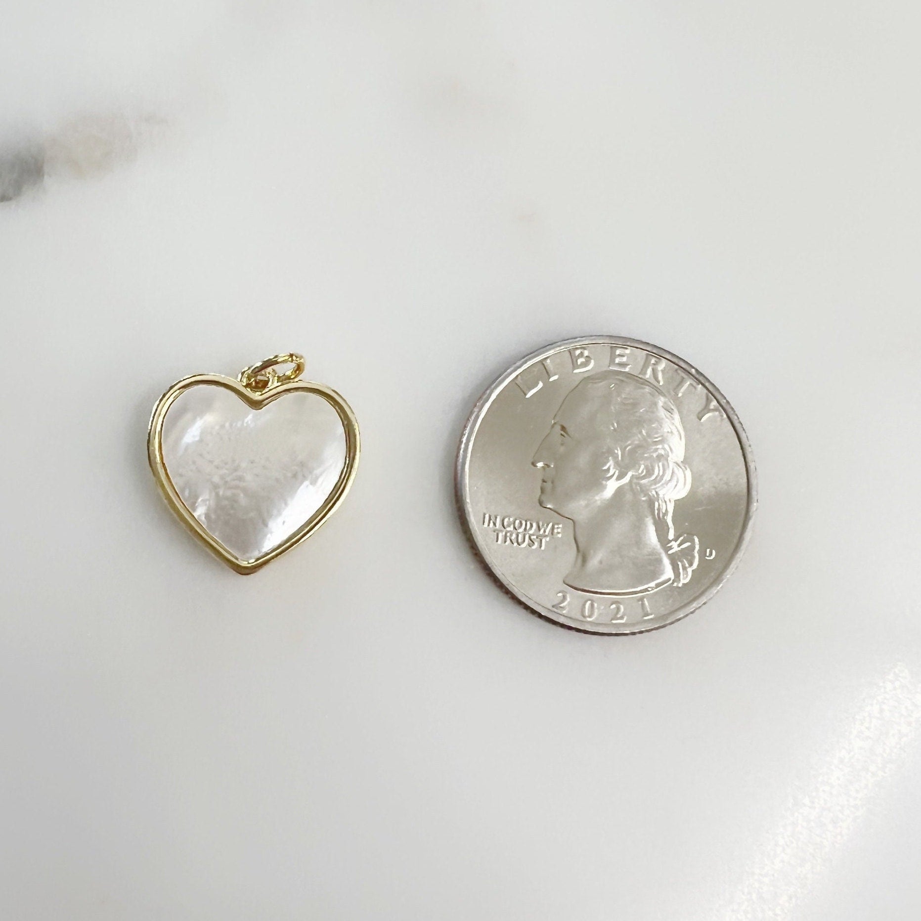 Gold Plated Heart Charm Mother of Pearl Abalone Faux Tiger's Eye