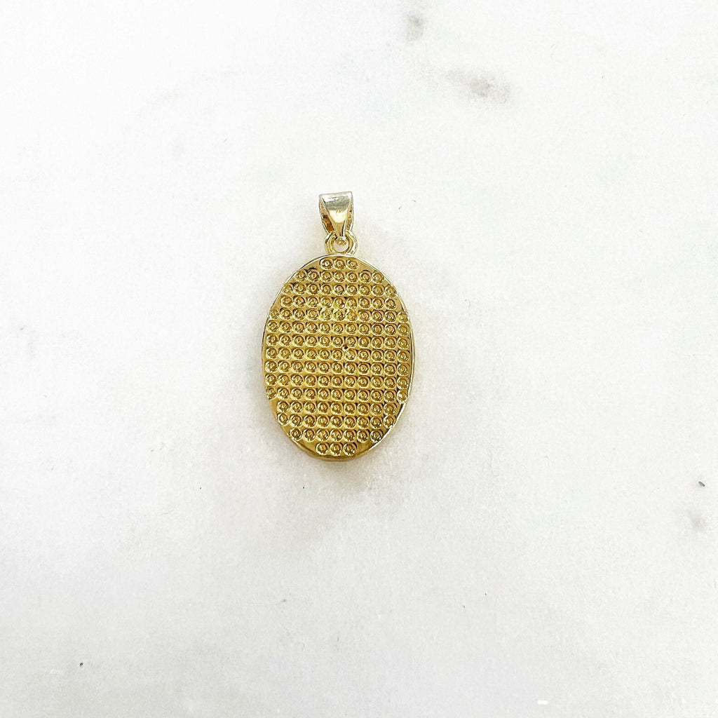 Gold Plated Detailed Mother Mary Faux Tigers Eye Cubic Zirconia