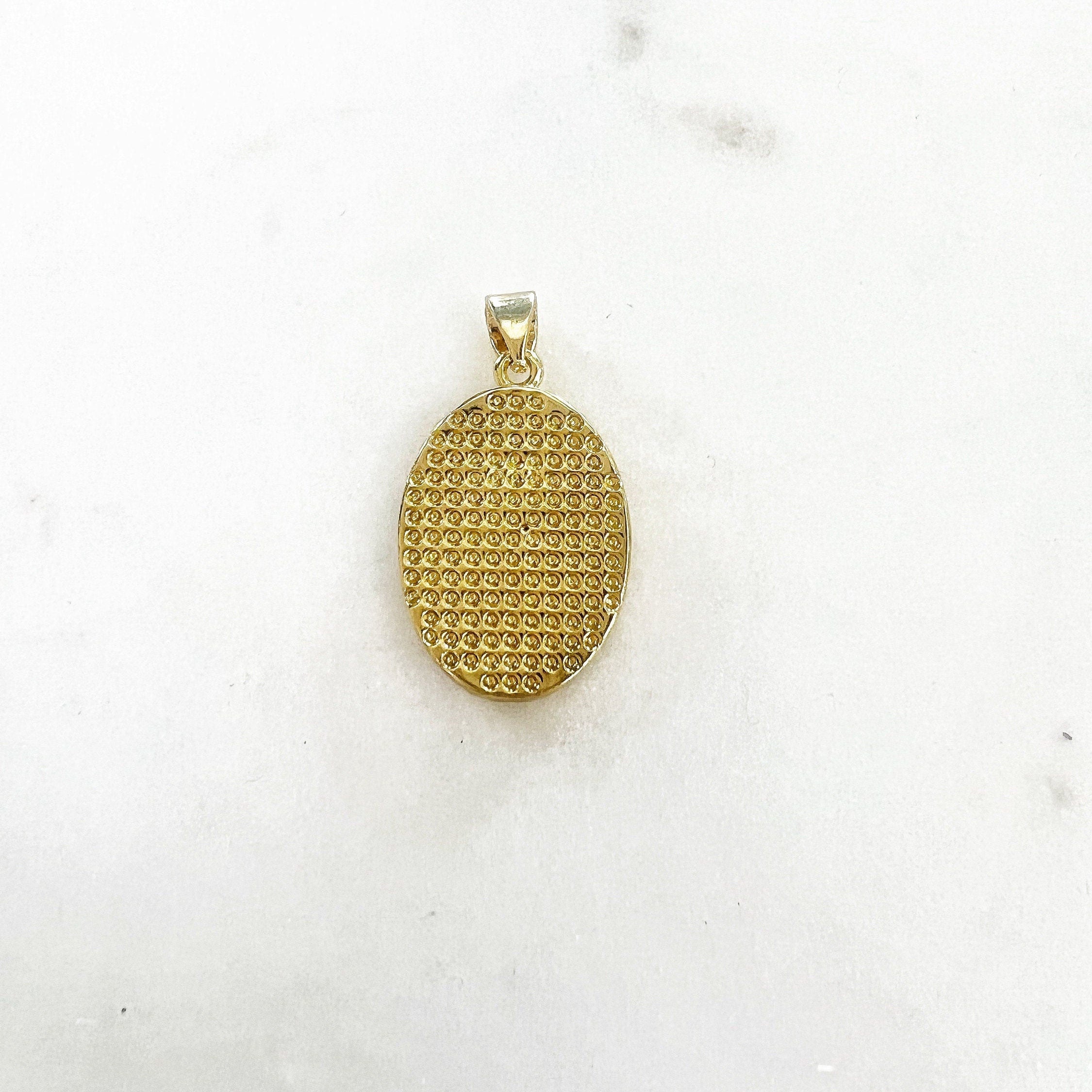 Gold Plated Detailed Mother Mary Faux Tigers Eye Cubic Zirconia
