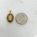 Gold Plated Detailed Mother Mary Faux Tigers Eye Cubic Zirconia