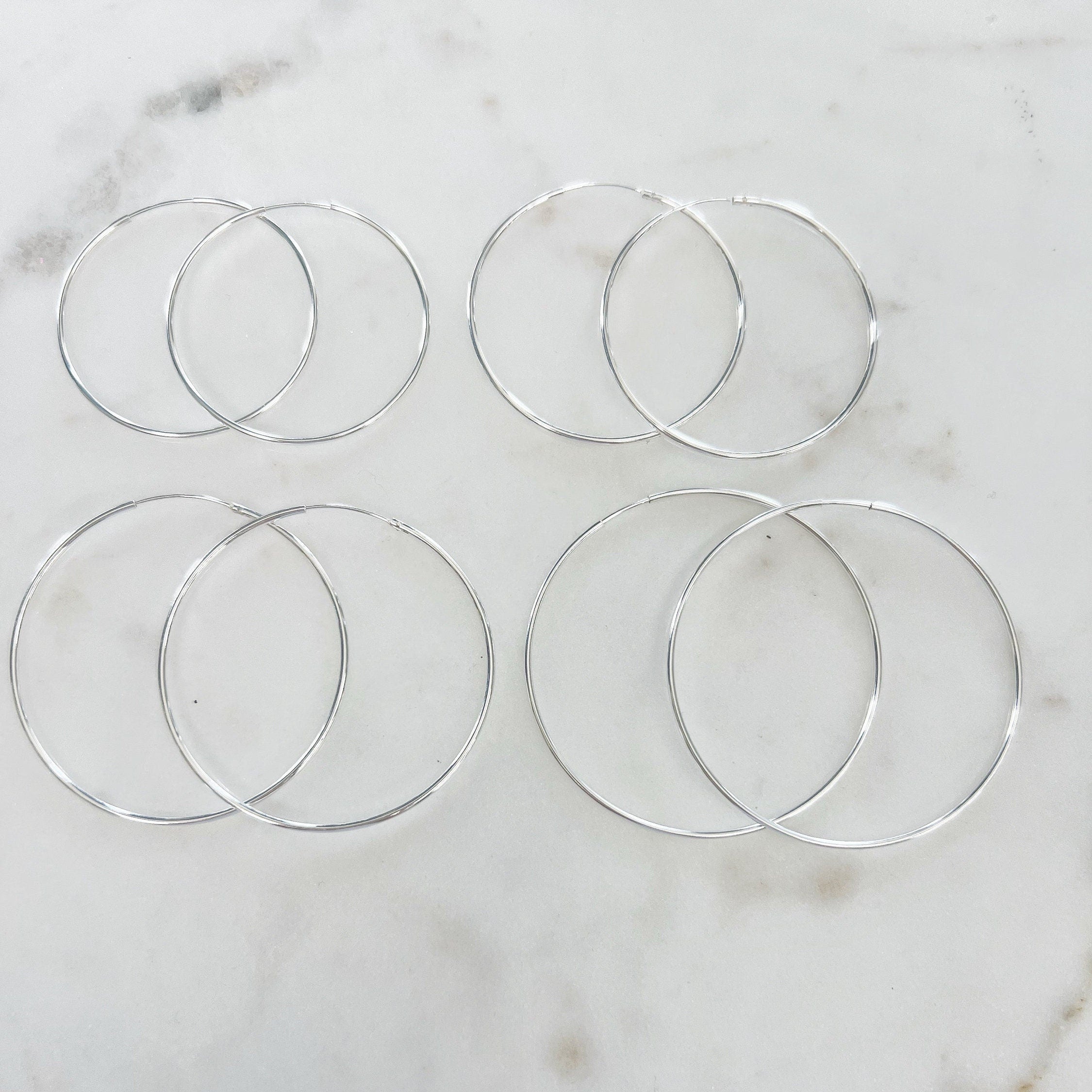 Sterling Silver Large Endless Hoop Earrings 38mm 40mm 45mm 50mm Earring (2pc)