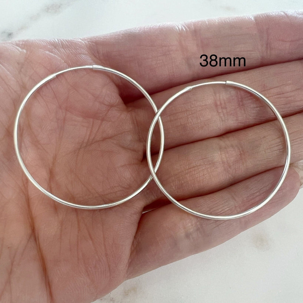 Sterling Silver Large Endless Hoop Earrings 38mm 40mm 45mm 50mm Earring (2pc)