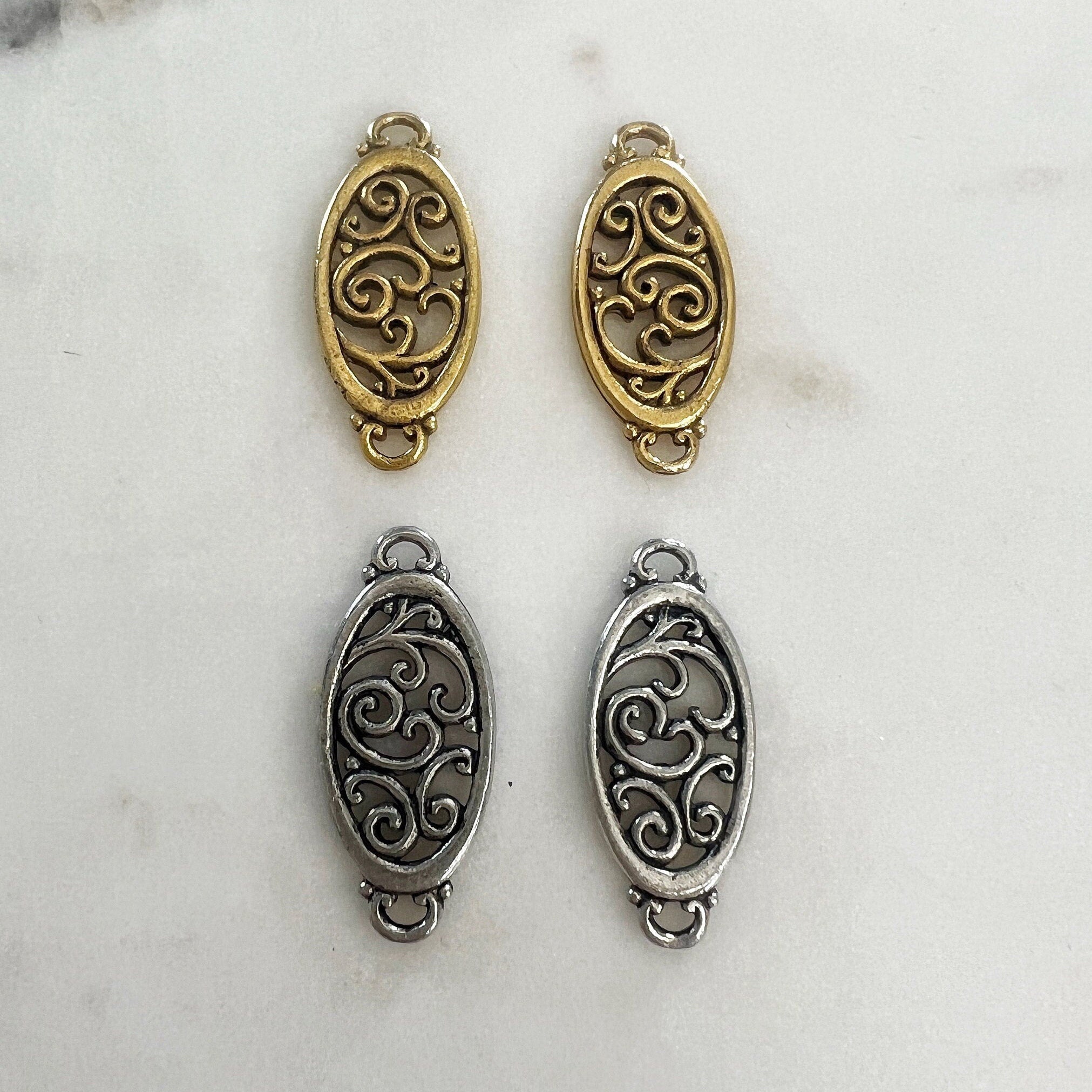 Pewter Detailed Filagree Connector Charm Metal Charm (2pc)