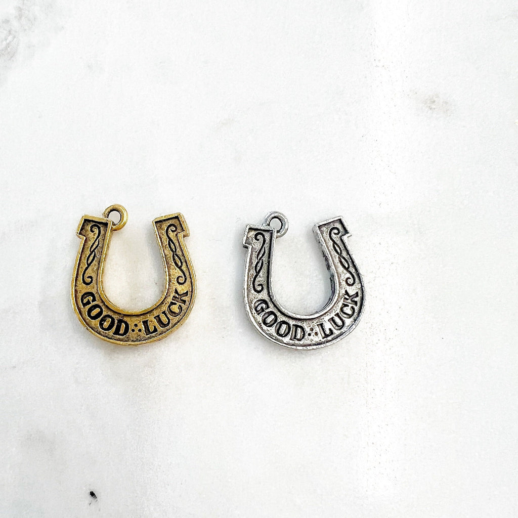 Pewter Double Sided Horse Shoe Good Luck Charm Metal Horse – Antique Gold