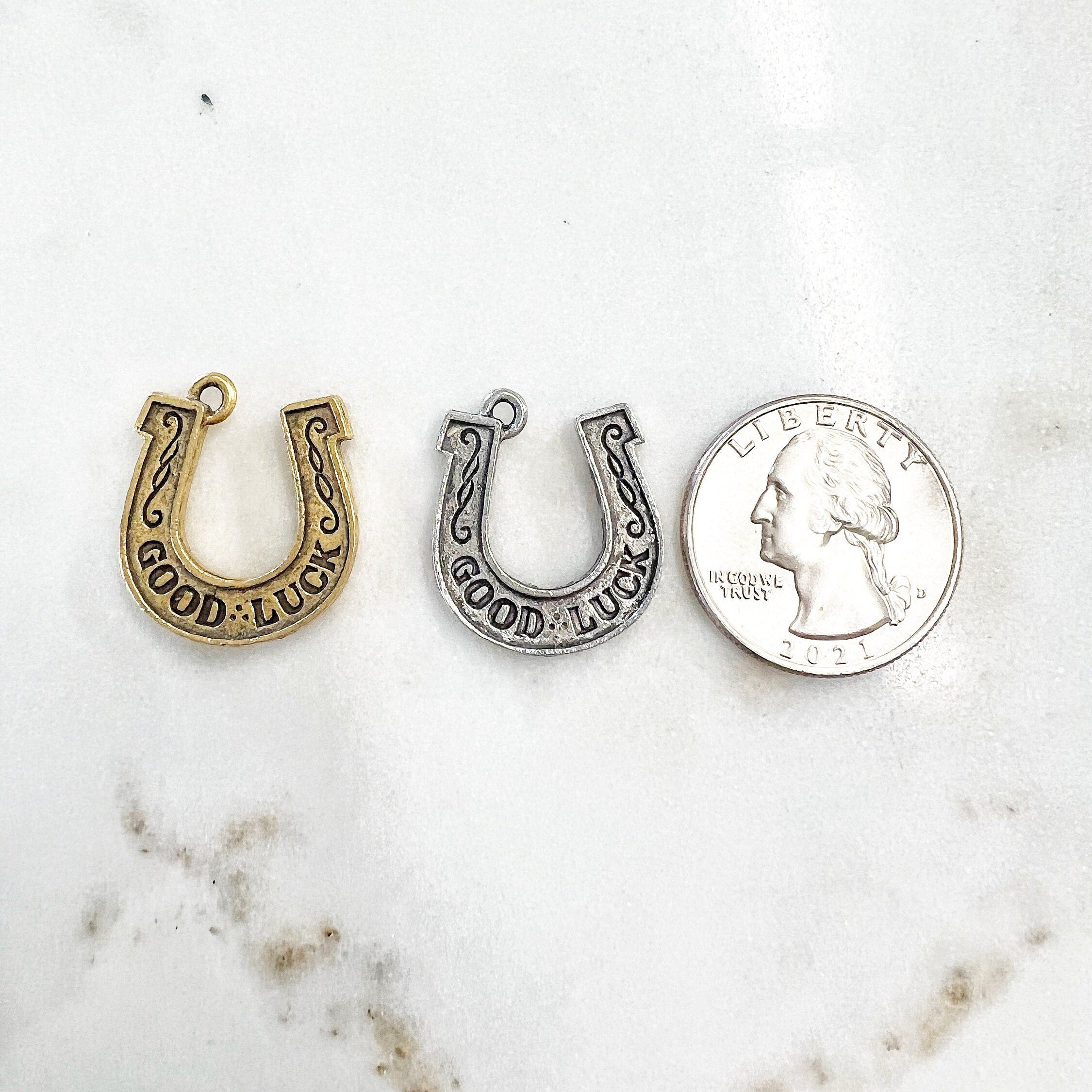 Pewter Double Sided Horse Shoe Good Luck Charm Metal Horse