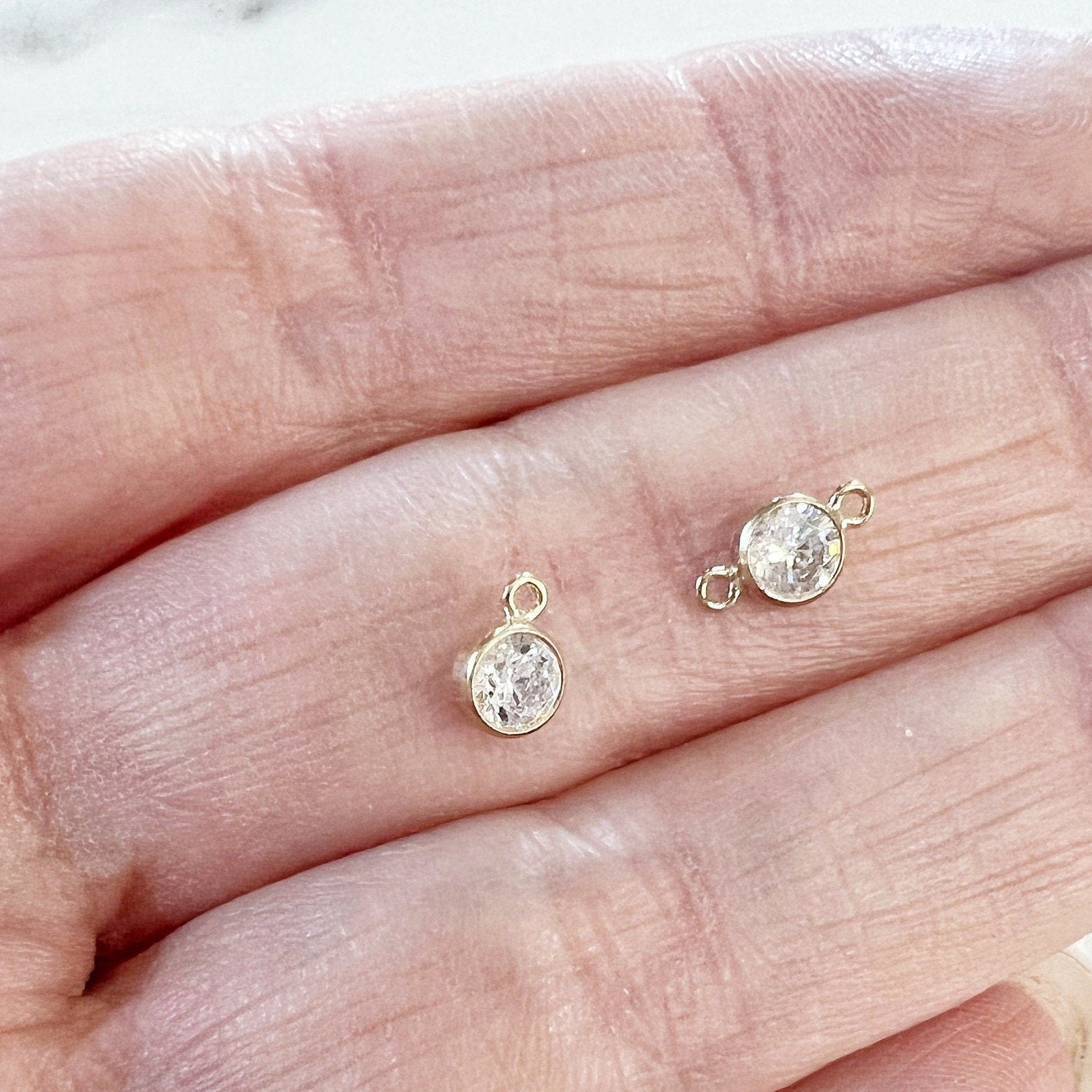 14K Gold Filled Tiny 4mm Cubic Zirconia Charm Link Choose Your Style 1