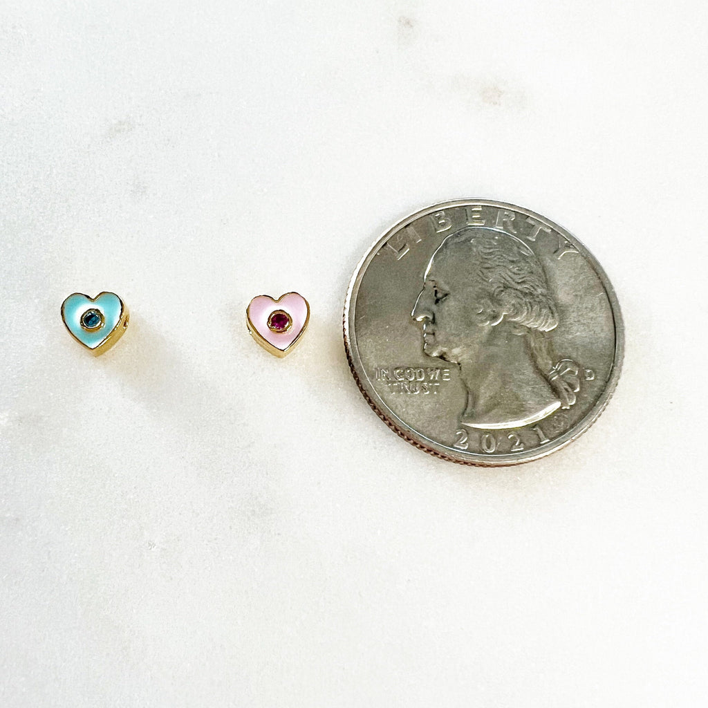 6mmx5mm Tiny Enamel CZ Heart Bead Baby Blue or Baby Pink Heart