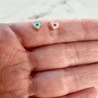 6mmx5mm Tiny Enamel CZ Heart Bead Baby Blue or Baby Pink Heart