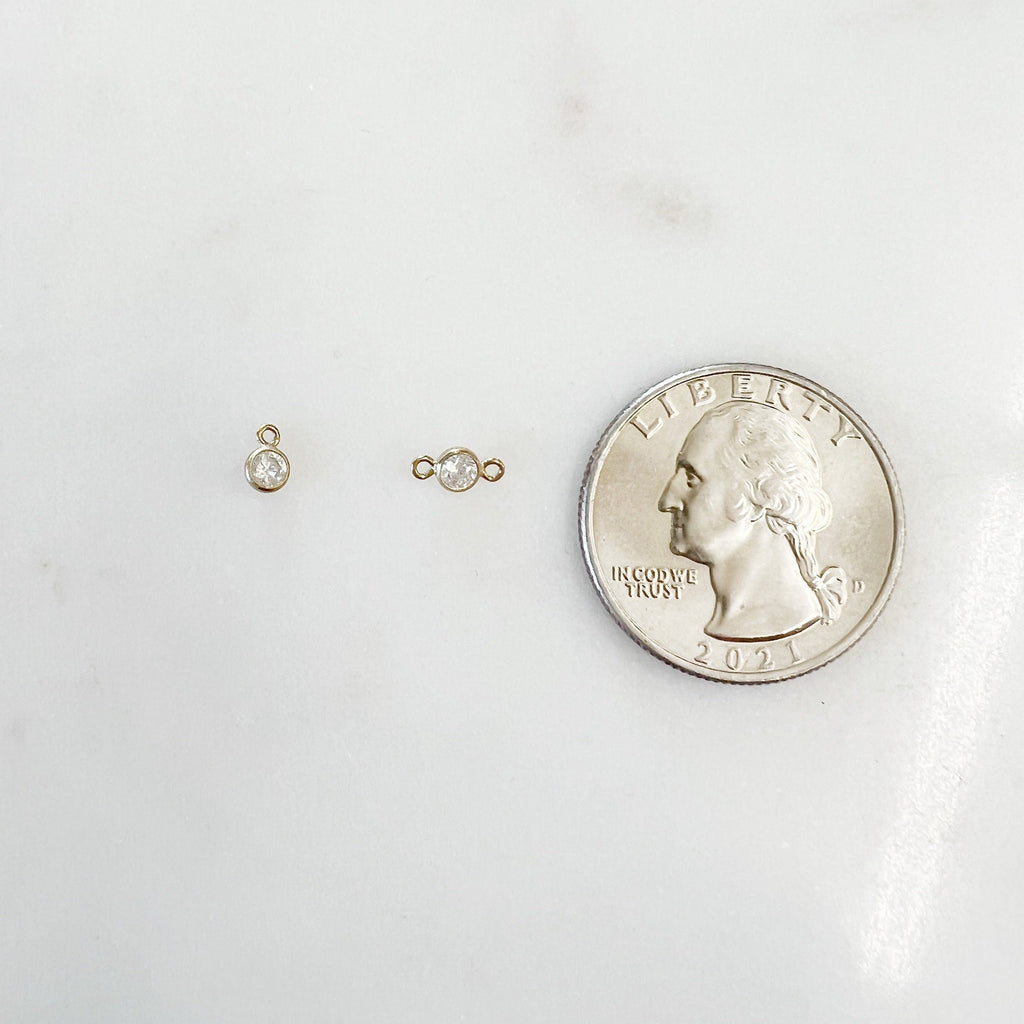 Sterling Silver or 14K Gold Filled Teeny Tiny or 3mm Cubic Zirconia Charm Link