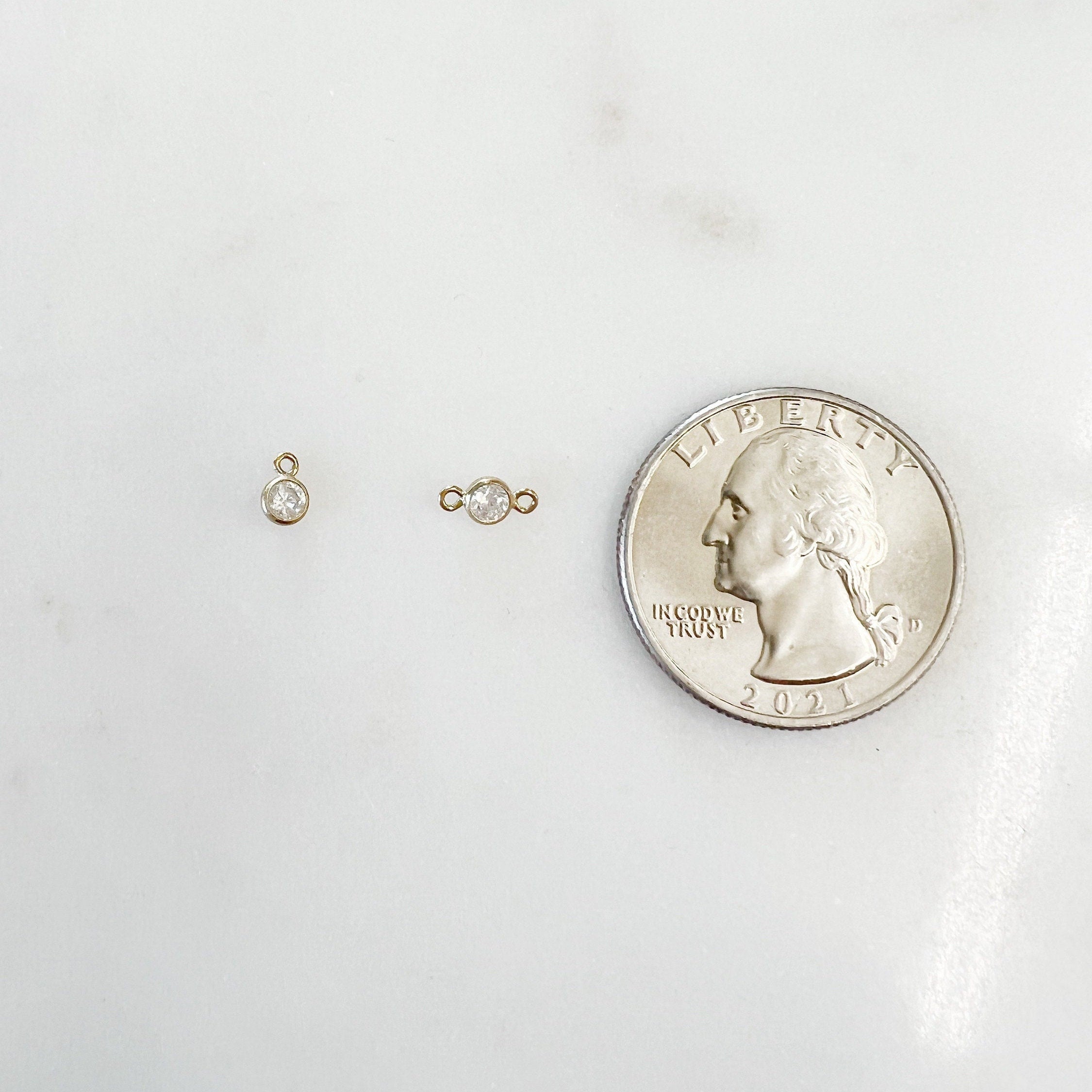 Sterling Silver or 14K Gold Filled Teeny Tiny or 3mm Cubic Zirconia Charm Link