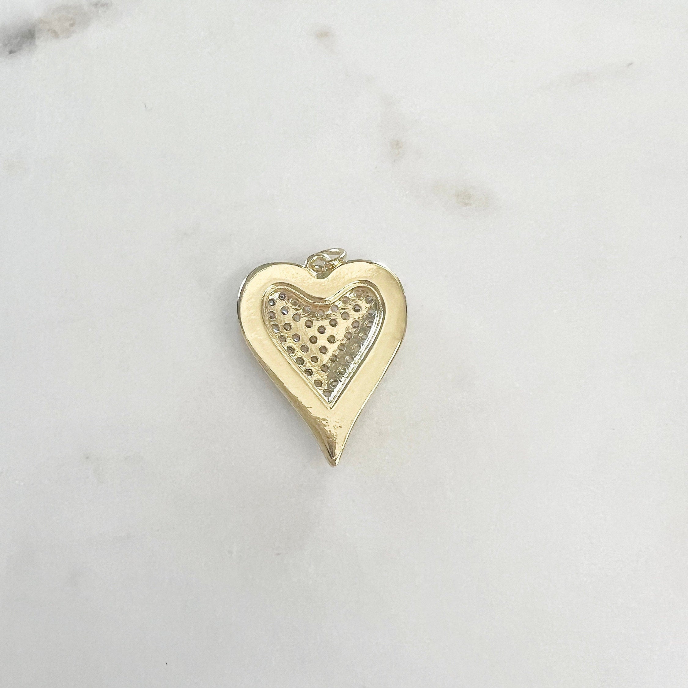 Gold Plated Heart Cubic Zirconia Black Enamel Detail Charm – Gold