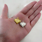 Pewter Thick Hammered Textured Heart Charm Pendant Metal Matte