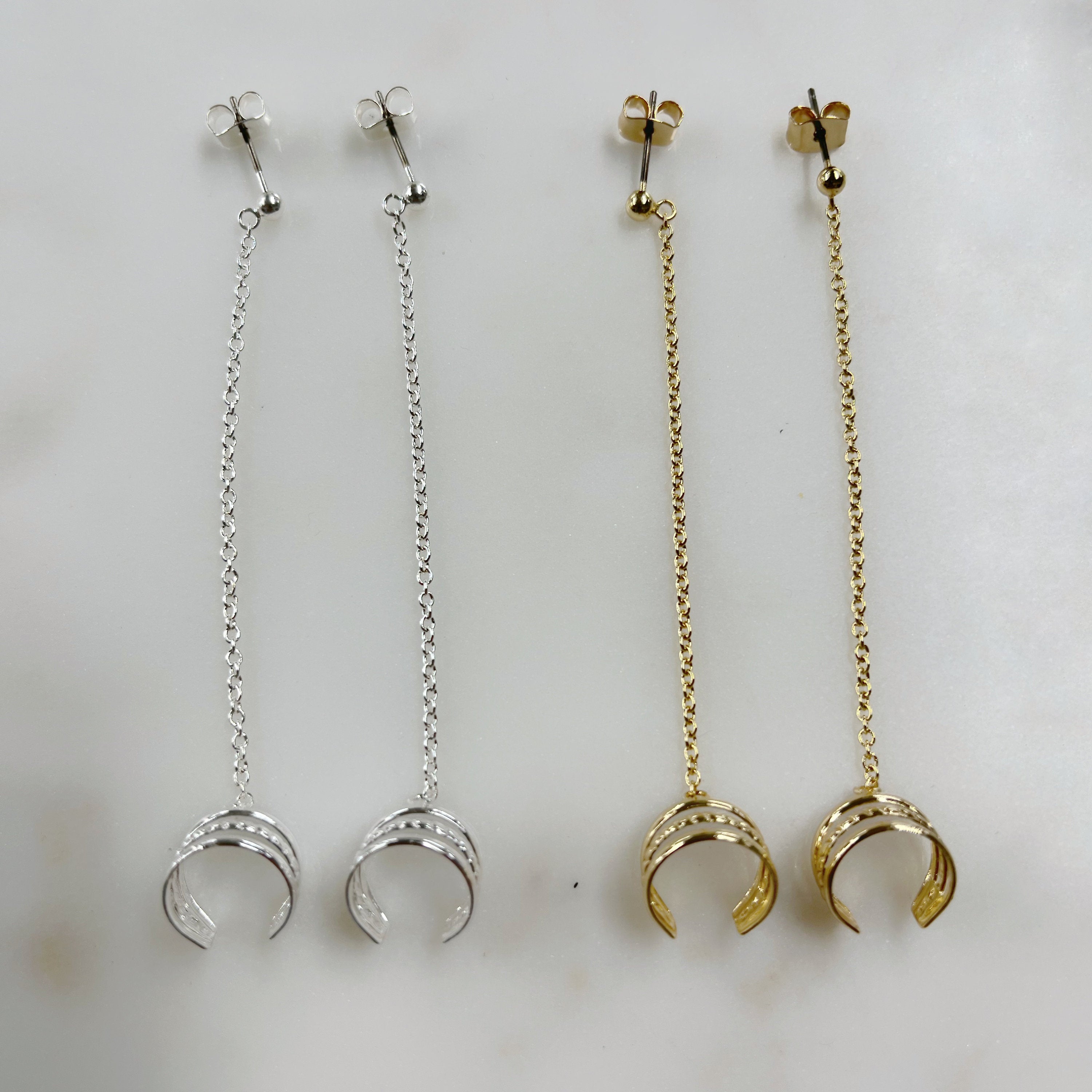 Plated Silver or Gold Metal Earring Cuff with Attached (2pc)