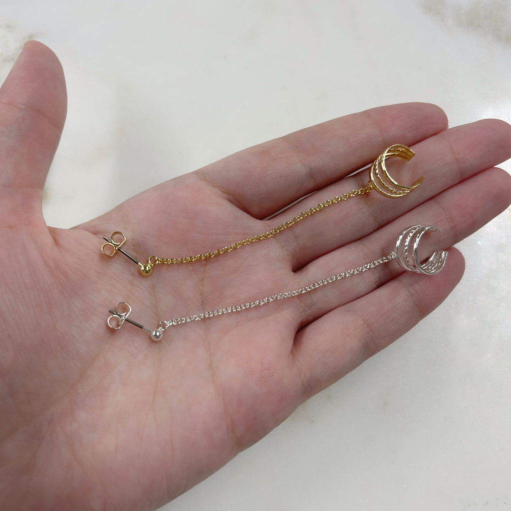 Plated Silver or Gold Metal Earring Cuff with Attached (2pc)