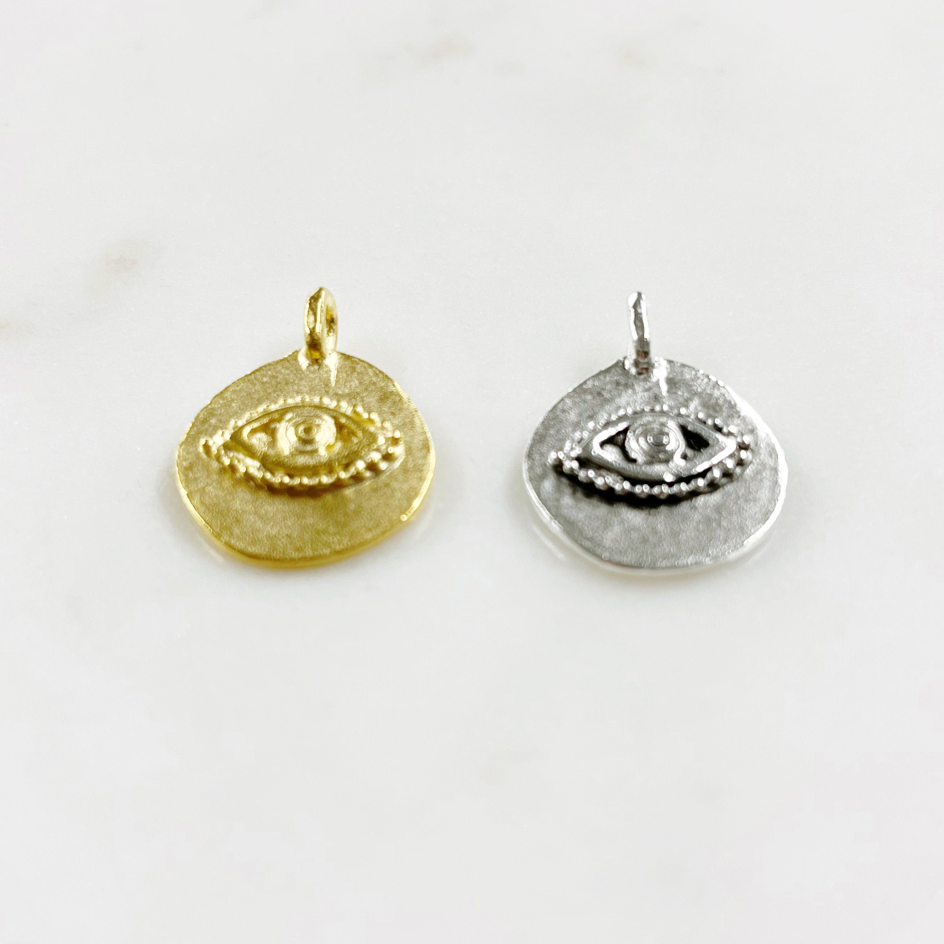 Pewter Evil Eye Charm Metal Pendant in Matte Gold or Matte