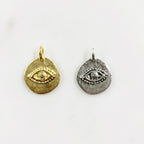 Pewter Evil Eye Charm Metal Pendant in Matte Gold or Matte