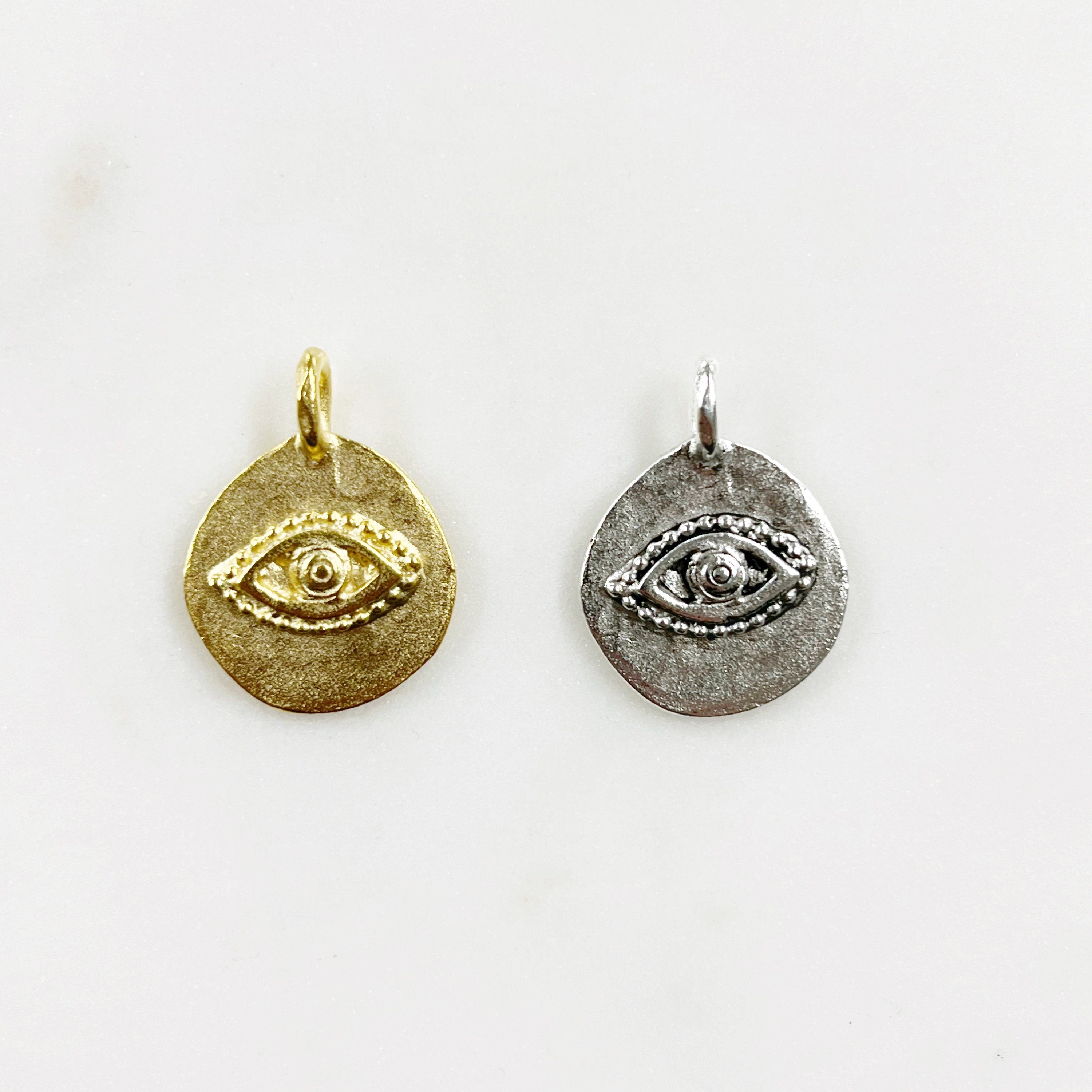 Pewter Evil Eye Charm Metal Pendant in Matte Gold or Matte